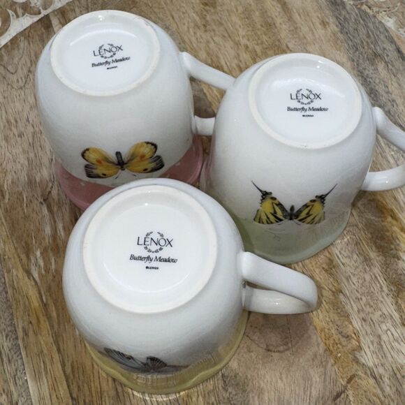 Lenox Butterfly Meadow 3 Piece Mug Set Boho Cottage French Country Pink Blue - Picture 3 of 5